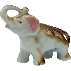 Vintage Japan Ceramic Elephant Figurine Trunk Up Good Luck Decor‎ Small Vintage